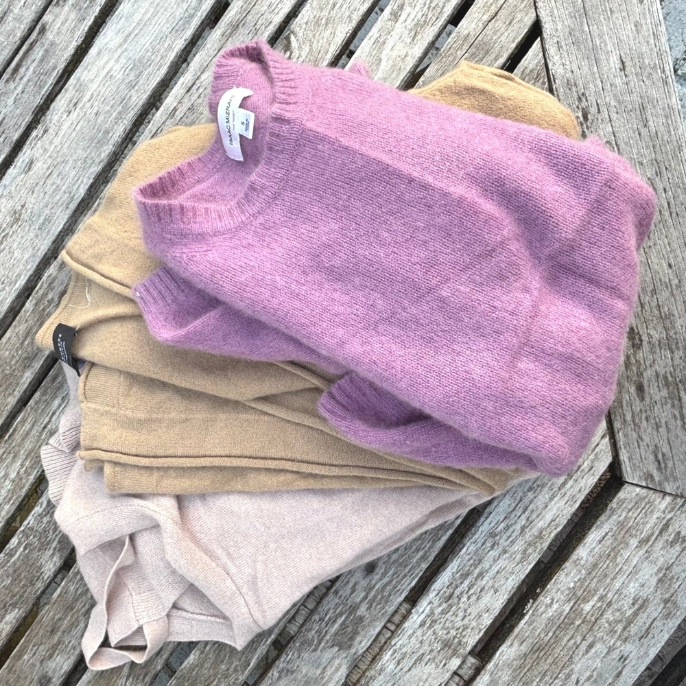 AS IS 3 Cashmere Sweater Lot Isaac Mizrahi Athleta Cashmere Boutique Purple Tan